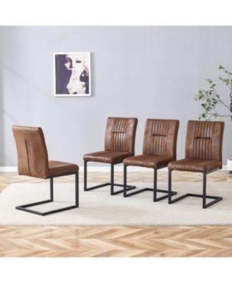 Ergonomic Brown Fabric Dining Chairs (Set of 4)