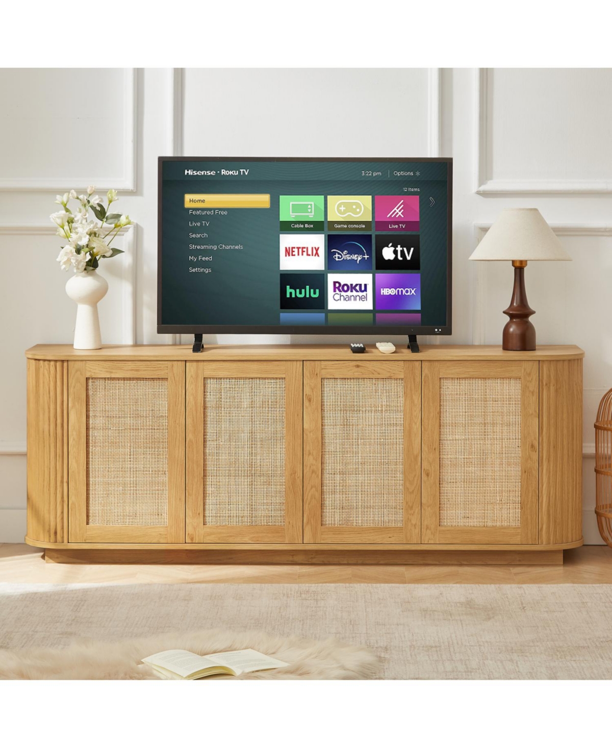 Streamdale Furniture 64" Wave Tv Stand Rattan Door Cabinet