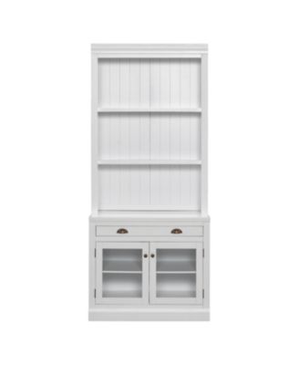 Streamdale Modern Bookcase with Glass Doors & Drawer, 83.4" Tall, White