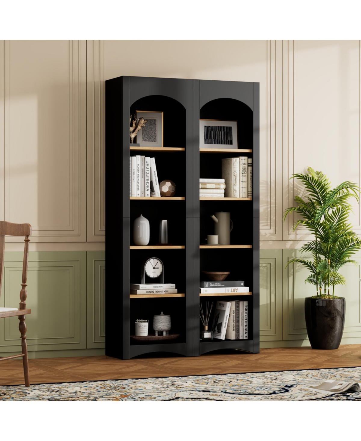 Streamdale Furniture 5-Tier Bookshelves (Set of 2), Two-Tone Cabinet, 72"H Pantry - Black