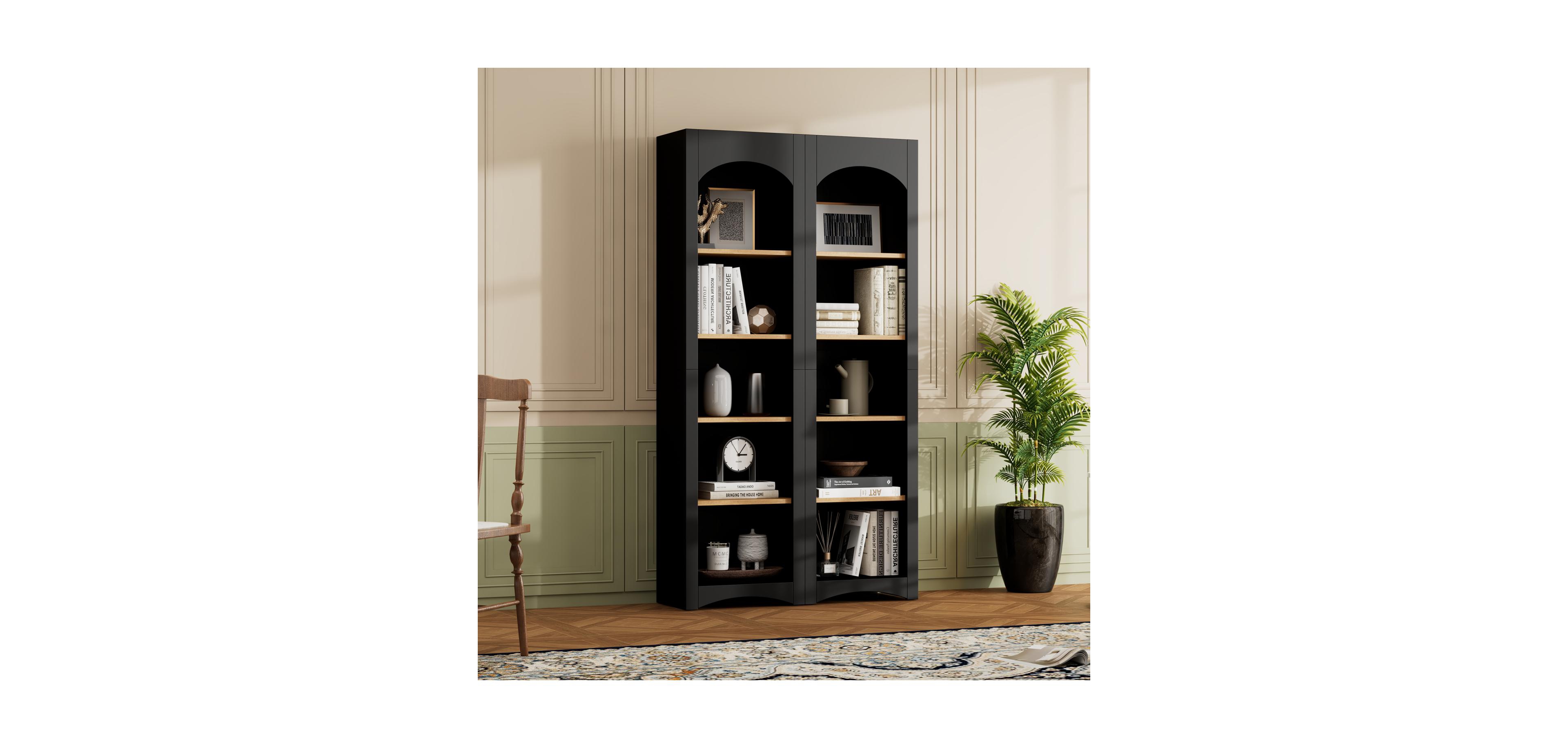 Streamdale Furniture 5-Tier Bookshelves (Set of 2), Two-Tone Cabinet, 72"H Pantry - Black