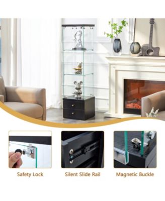 American Glass Display Cabinet - Tempered Glass, Soft-Close Drawer, 3 Shelves