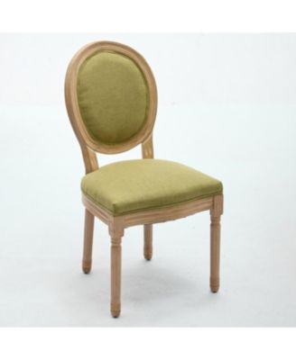  French Style Linen Dining Chairs, Set of 2, Olive Green