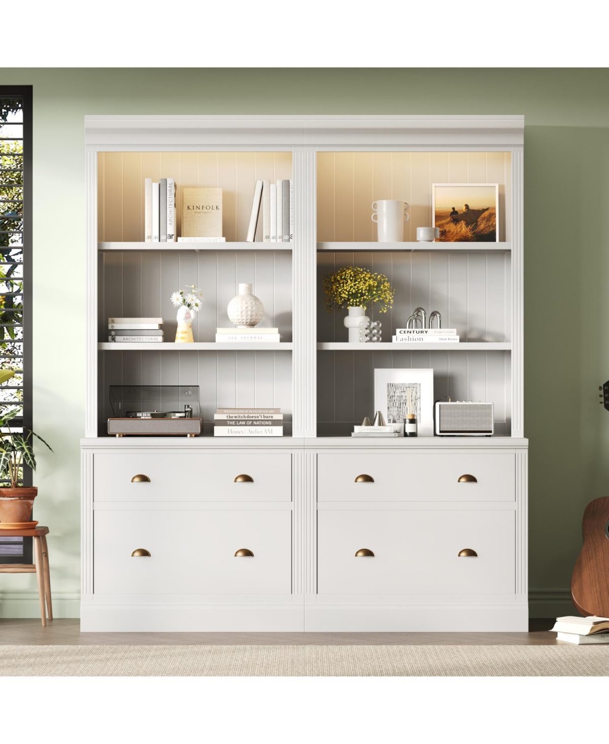 Streamdale Furniture Led Lighted Modern Bookcase Set