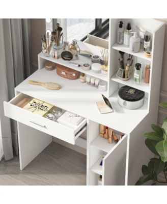 Vanity Desk w/ Mirror & Light, Drawer & Storage