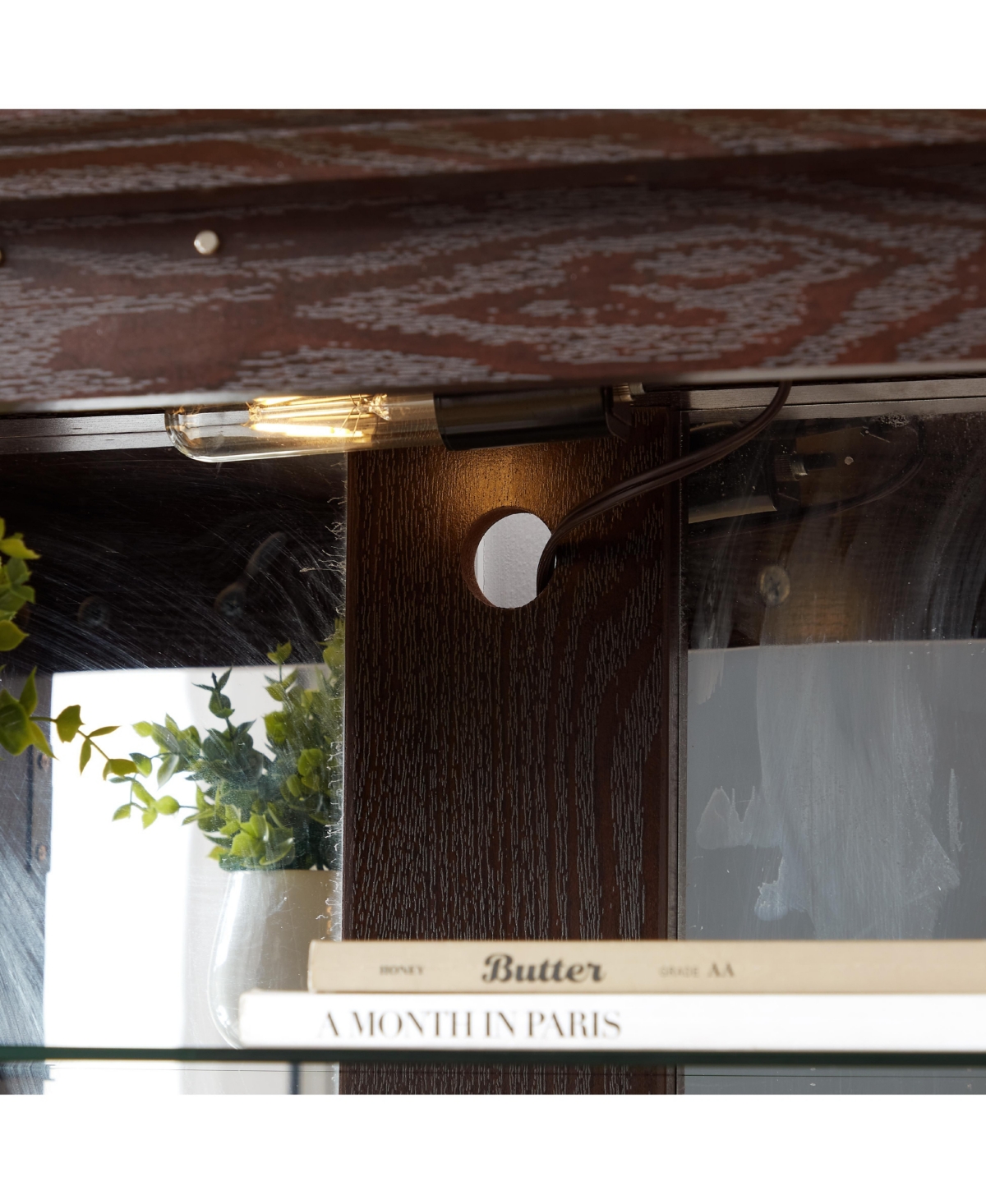 Streamdale Furniture Antique Glass Display Cabinet with Adjustable Shelves and E26 Bulb