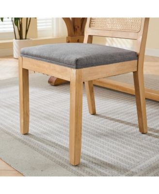 Farmhouse Rattan Dining Chairs, Set of 2, Gray