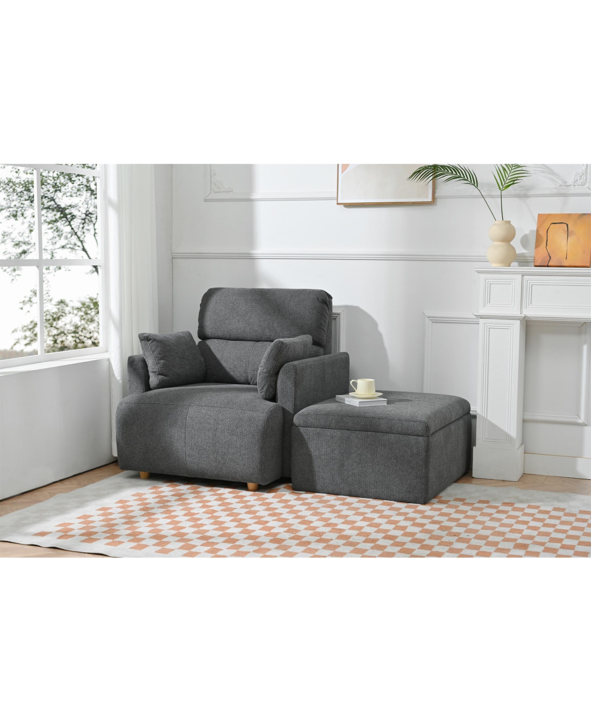 Streamdale Furniture Oversized Accent Chair w/ Ottoman - Modern Lounge & Reading Chair (Dark Gray)
