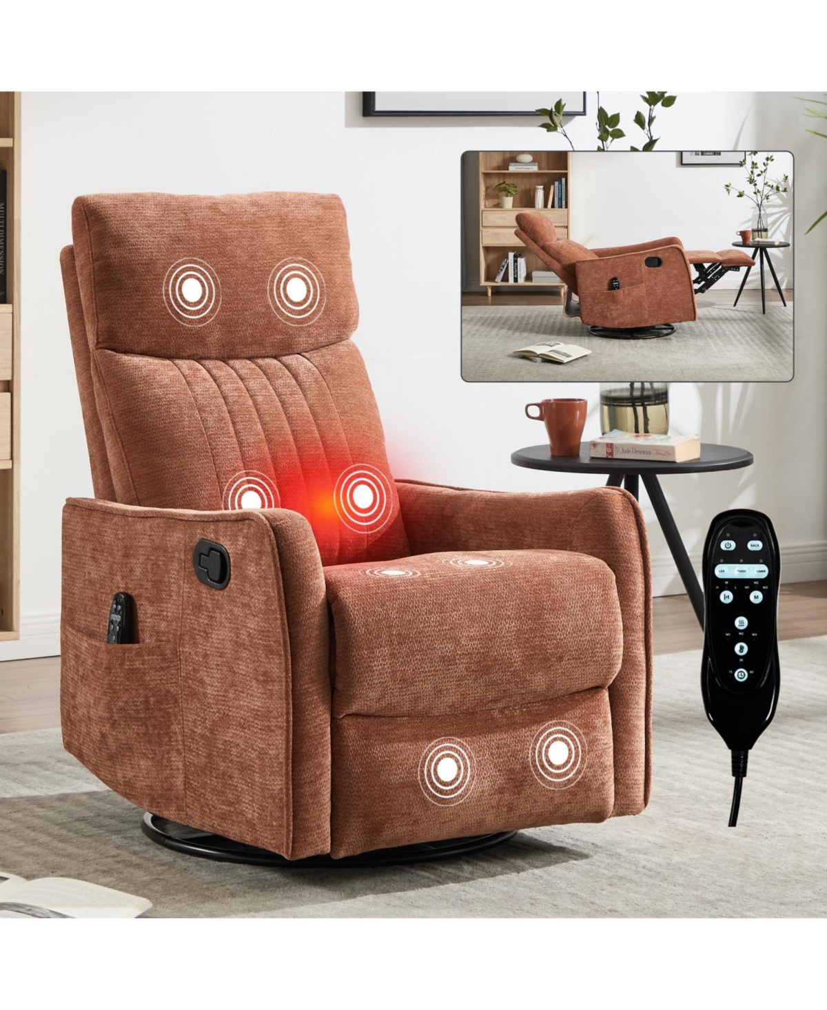 Streamdale Furniture Orange Heat Massage Rocker Swivel Recliner