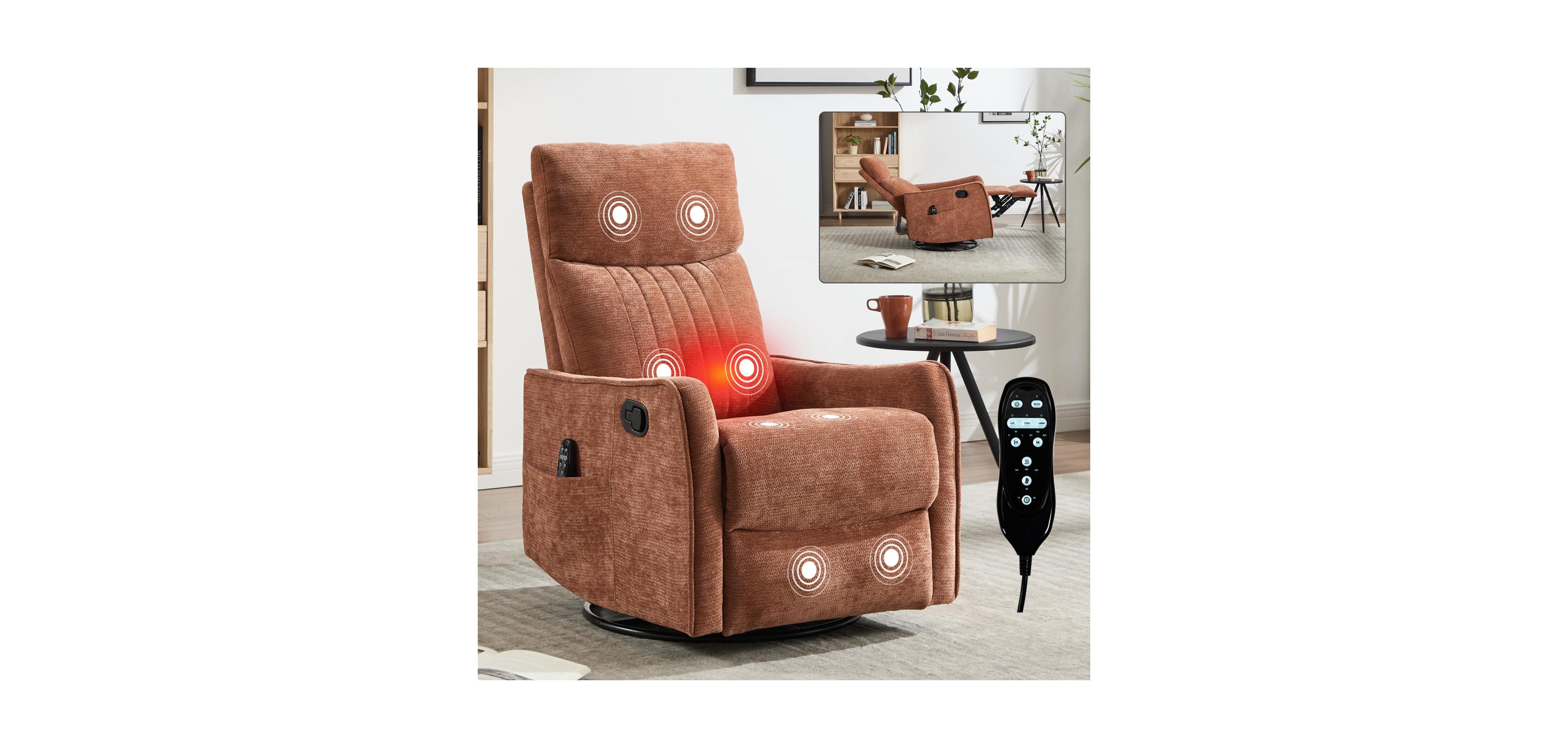 Streamdale Furniture Orange Heat Massage Rocker Swivel Recliner