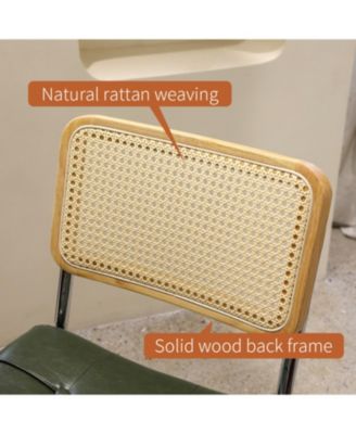 Faux Leather Rattan Dining Chairs, Chrome Legs, Green, Set of 2