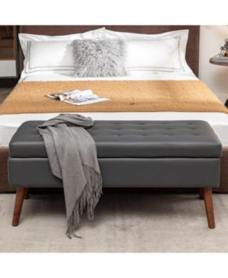  Dark Grey Leather Storage Bench 43.3