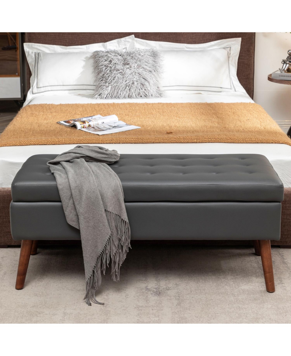 Streamdale Furniture Dark Grey Leather Storage Bench 43.3