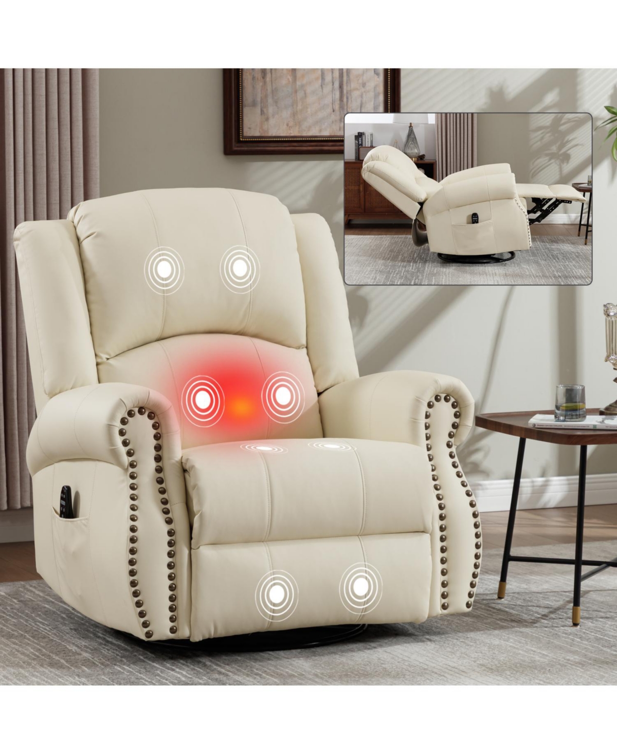 Streamdale Furniture Heat Massage Rocker Swivel Recliner Chair