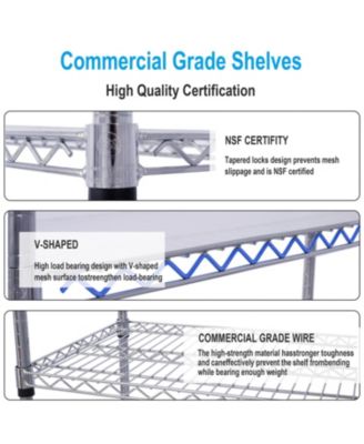 6 Tier 6000lbs NSF Metal Wire Shelf Unit w/Wheels & Liners Chrome