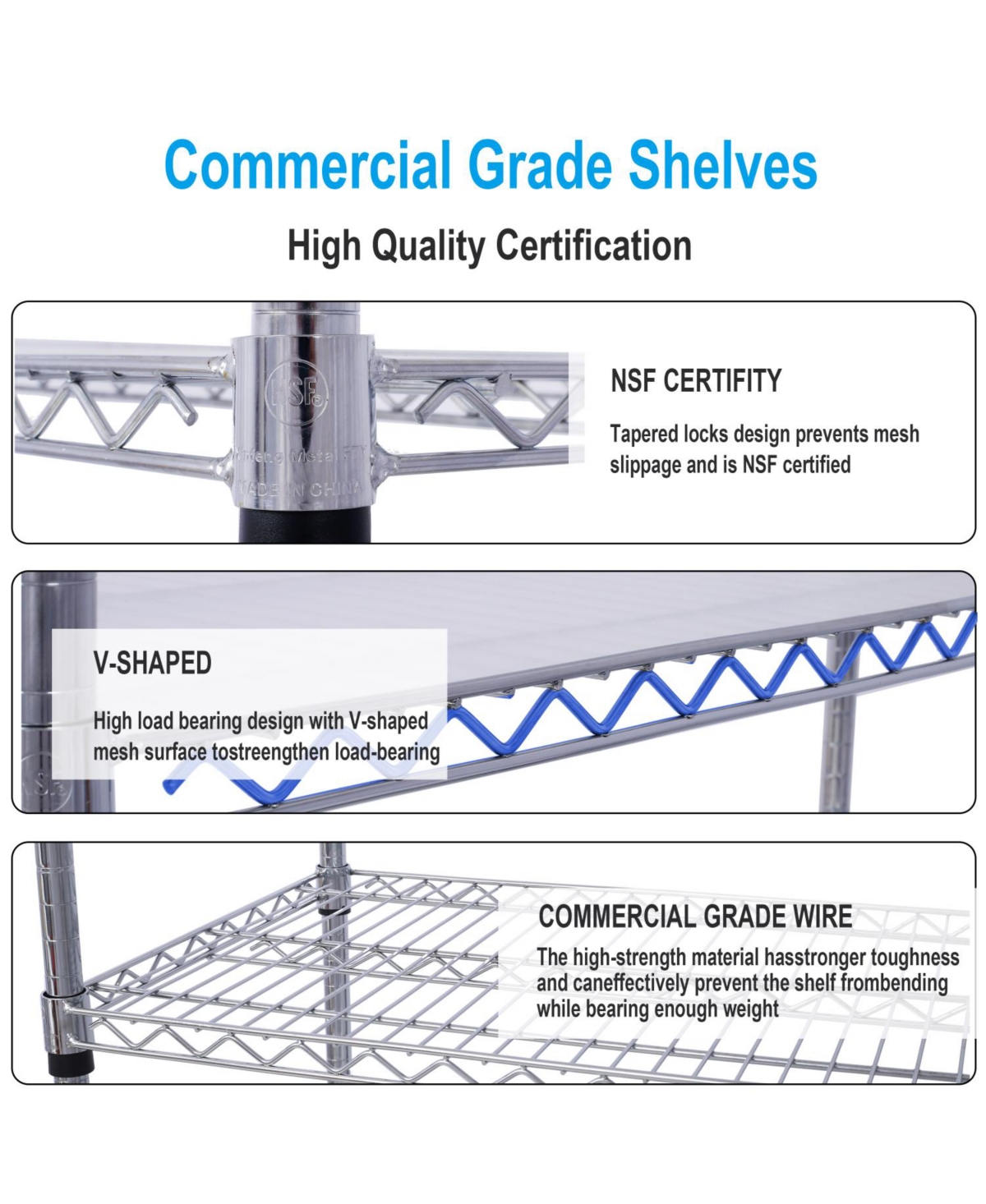 Streamdale Furniture 6 Tier 6000lbs Nsf Metal Wire Shelf Unit w/Wheels & Liners Chrome