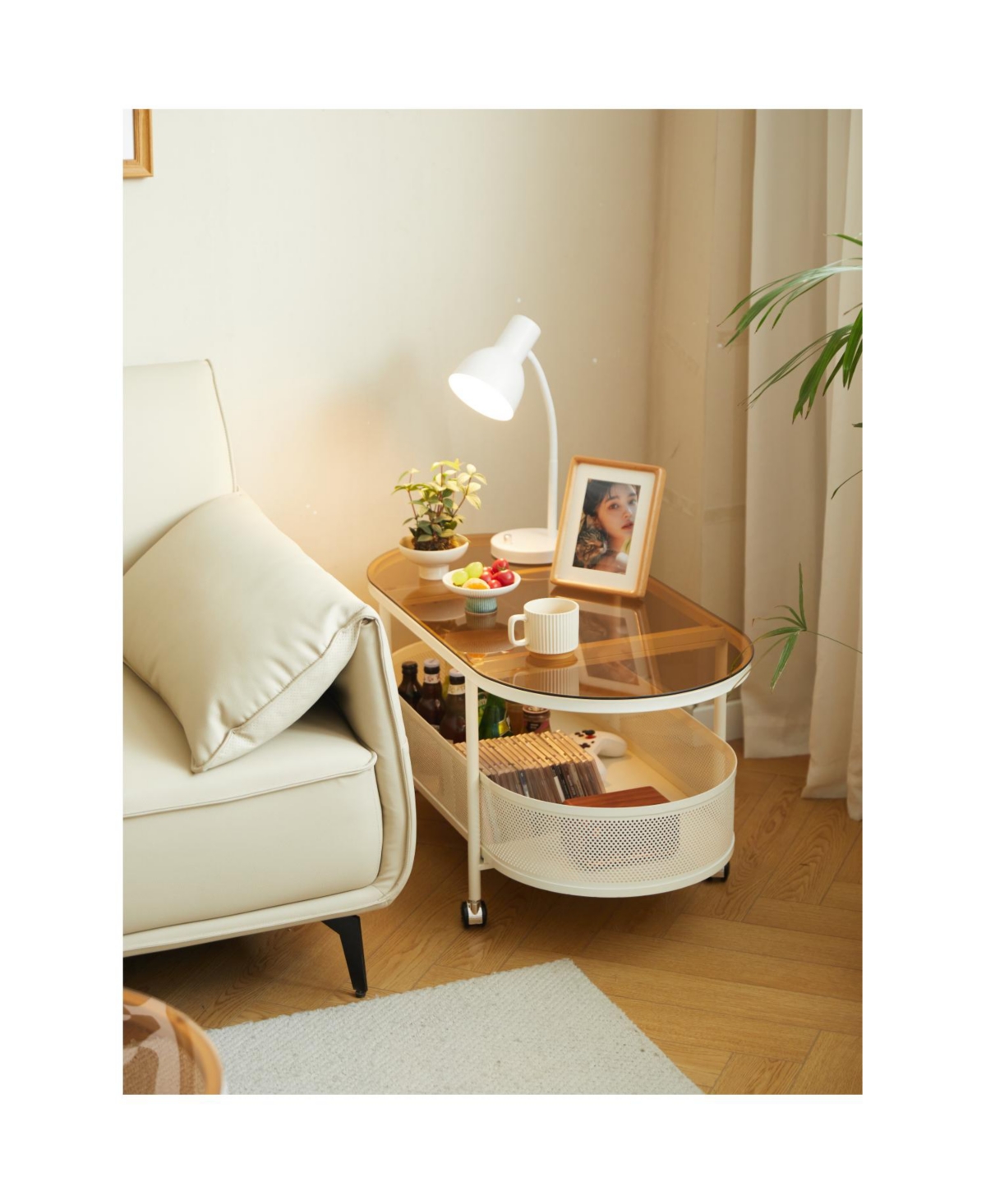 Streamdale Furniture Movable oval metal glass coffee table with storage