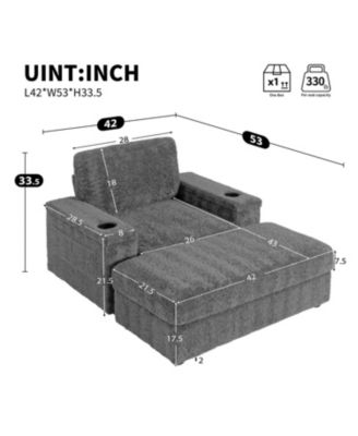  42" Oversized Faux Fur Chaise Lounge with Storage and Cup Holders