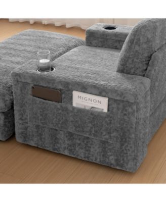  42" Oversized Faux Fur Chaise Lounge with Storage and Cup Holders