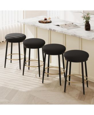 Modern Counter Stools (4), 24.75", Black w/Iron Frame, Cushions