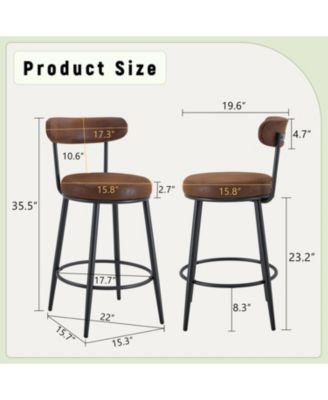 Ergonomic High Leg Bar Chairs - Brown Fabric Cushions Black Metal Legs