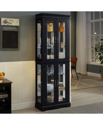 Lighted Glass Curio Cabinet - Black