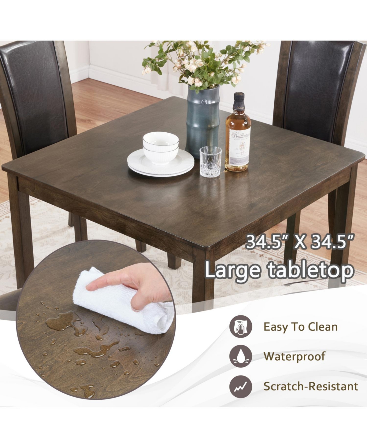 Streamdale Furniture 5-Piece Dark Walnut Dining Set