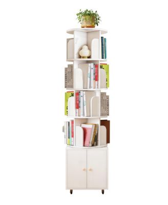 Rotating 5-Tier Corner Bookshelf with Drawer