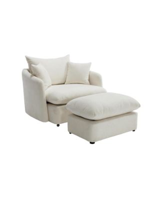 Oversized Swivel Accent Chair with Ottoman & Pillows