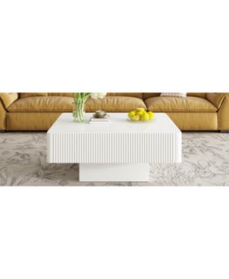 Elegant Square Fluted Coffee Table, Modern Drum End Table