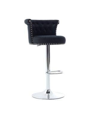 Streamdale Velvet Bar Stool, Adjustable Swivel, Silver Legs
