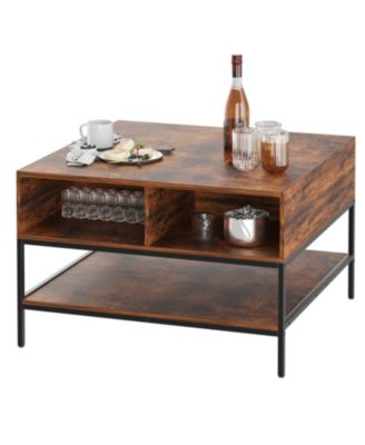 Flip-Top Coffee Table - Dark Walnut & Black Metal - Lift-Top w/ Storage