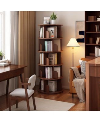 Rotating Bookshelf 5-Tier 360 Spinning Tower - Walnut