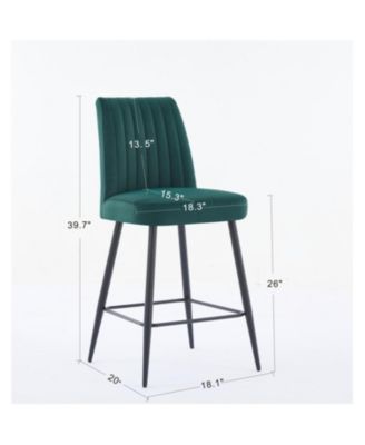 Streamdale Velvet Green Bar Chairs Set of 2 Adjustable Iron Feet