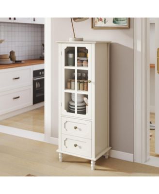 minimalist Buffet Cabinet with Glass Doors & Double Drawer