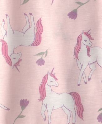 Girls' Toddler 2T-5T Unicorn Floral Print Loose-Fit Night Gowns, 2-Piece Set