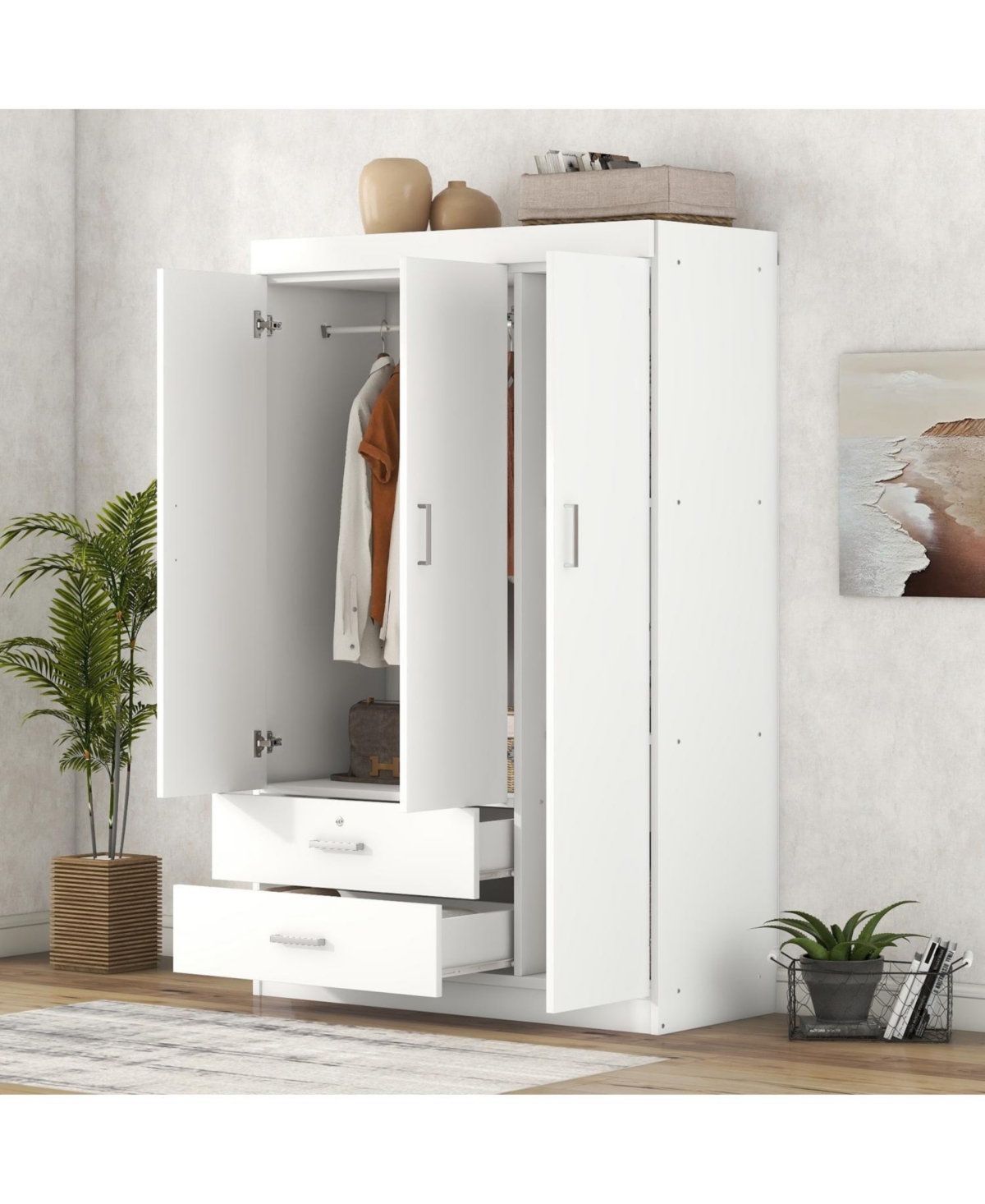 Streamdale 3-Door Wardrobe with 2 Drawers, White