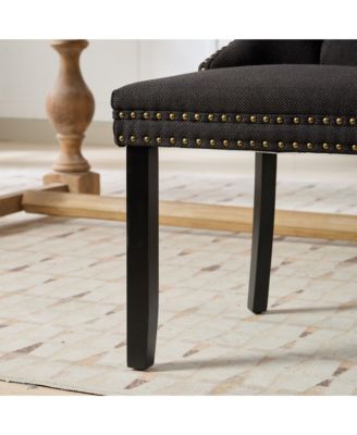 Nikki Tufted Linen Dining Chair Set (2), Modern & Contemporary, Black Upholstery, Black Wood Legs