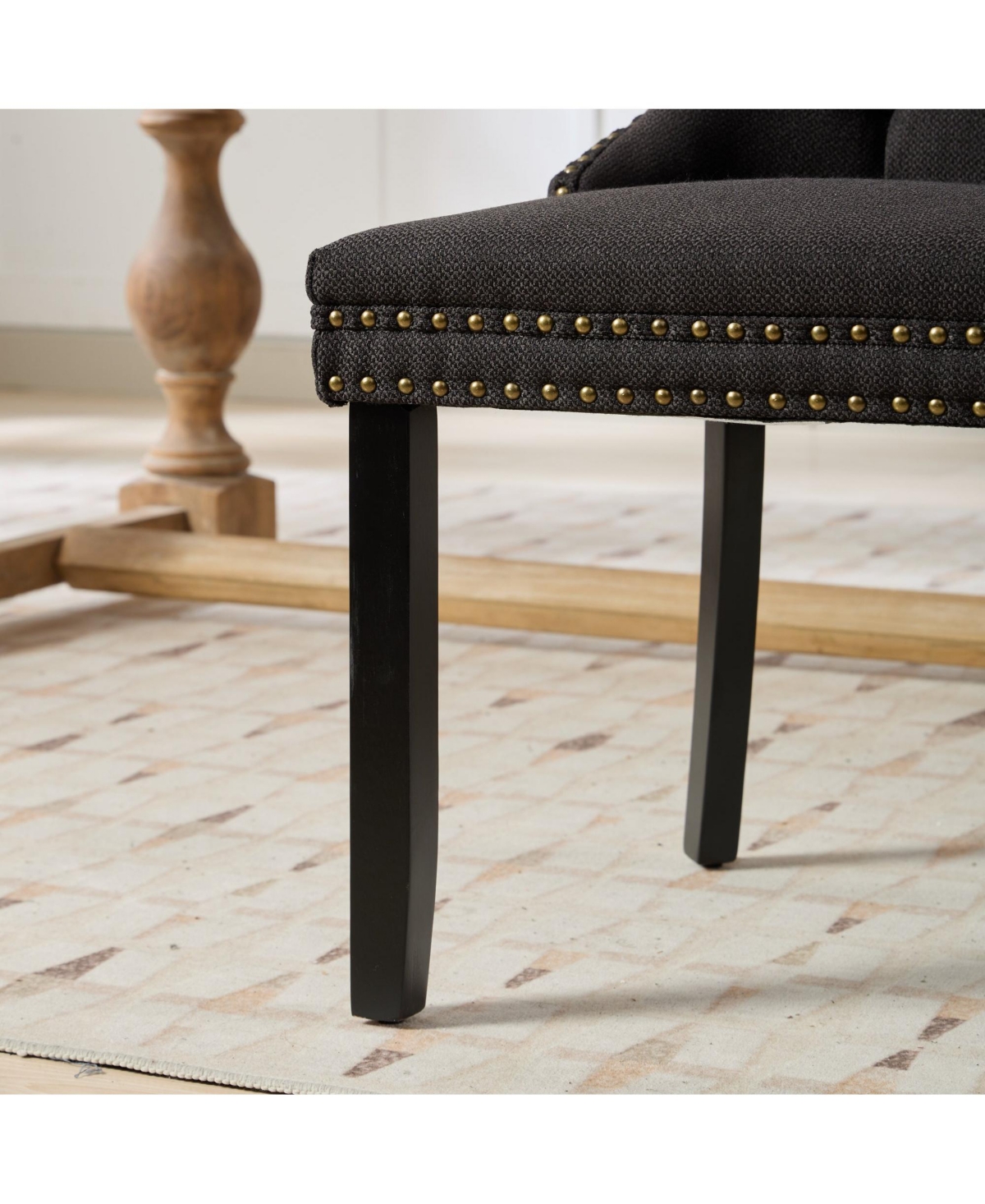 Streamdale Furniture Nikki Tufted Linen Dining Chair Set (2), Modern & Contemporary, Black Upholstery, Black Wood Legs