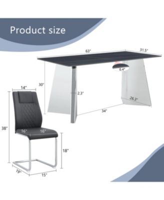 Streamdale 63" Black Marble-Patterned Table with Butterfly Legs and 4 Black PU Chairs