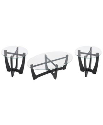  23.5" Round Glass Coffee Table - Black