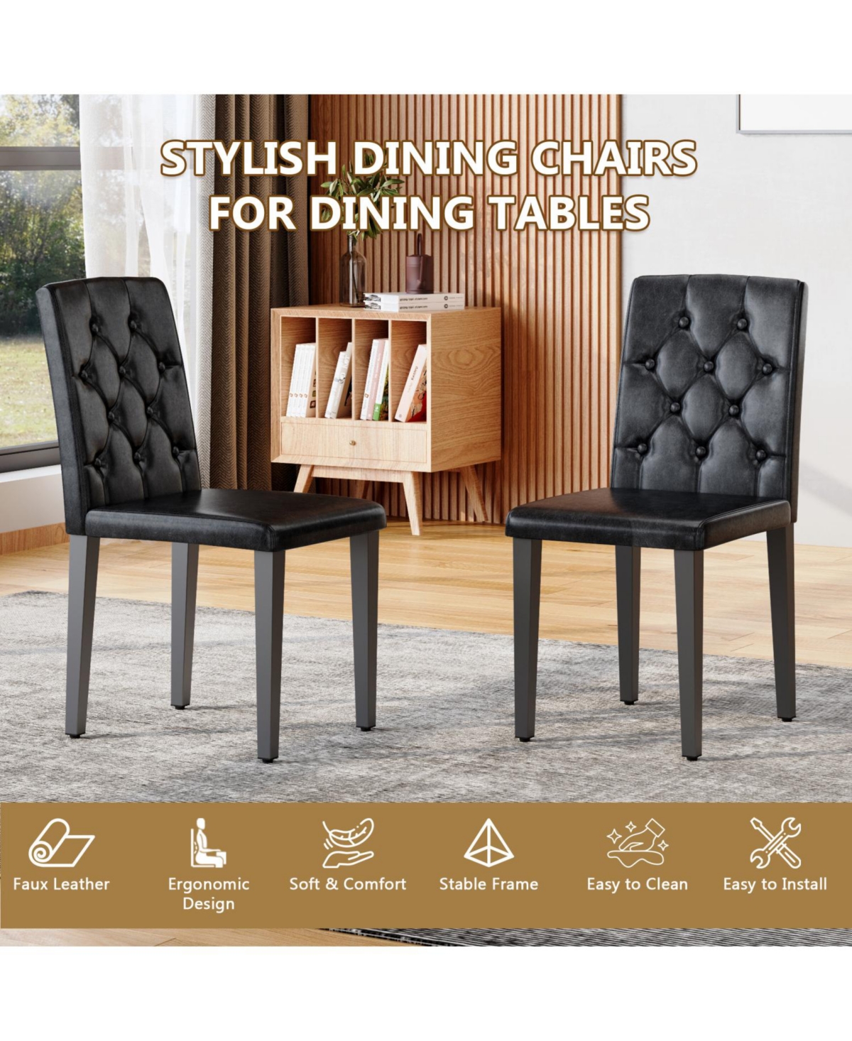 Streamdale Furniture Black Pu Dining Chairs (4-Pack)