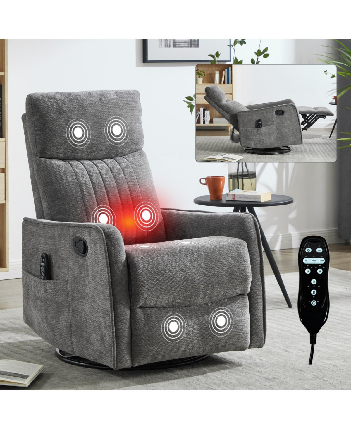 Streamdale Furniture Dark Grey Heat & Massage Rocker Recliner