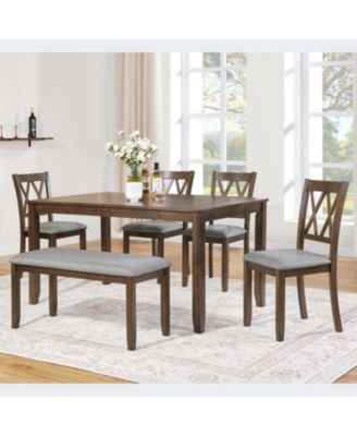 6-Piece Walnut Dining Set- Table, 4 Chairs & Bench
