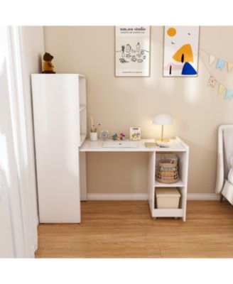 Streamdale Stretchable desk with storage shelves and wheels white