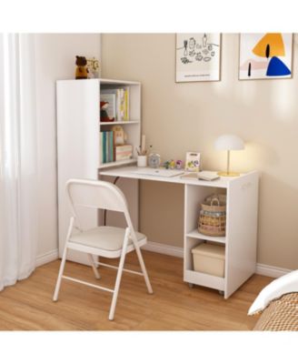 Streamdale Stretchable desk with storage shelves and wheels white