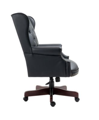 Pneumatic height adjustable office chair with plush leather