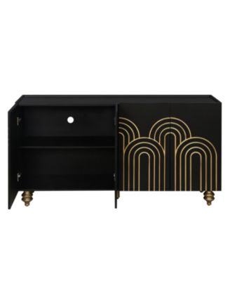 Streamdale Black Fluted Sideboard Buffet - 4 Doors, Adjustable Shelves