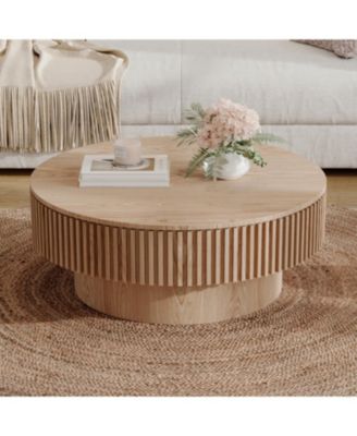 31.5" Round Wood Coffee Table with Storage
