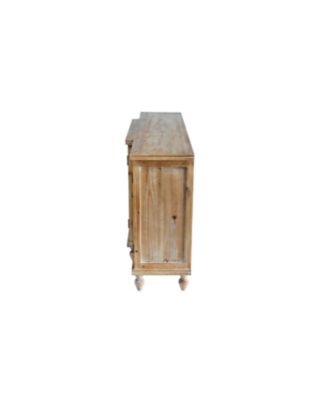 Hollow-Carved Accent Cabinet Distressed Wood Adjustable Shelves
